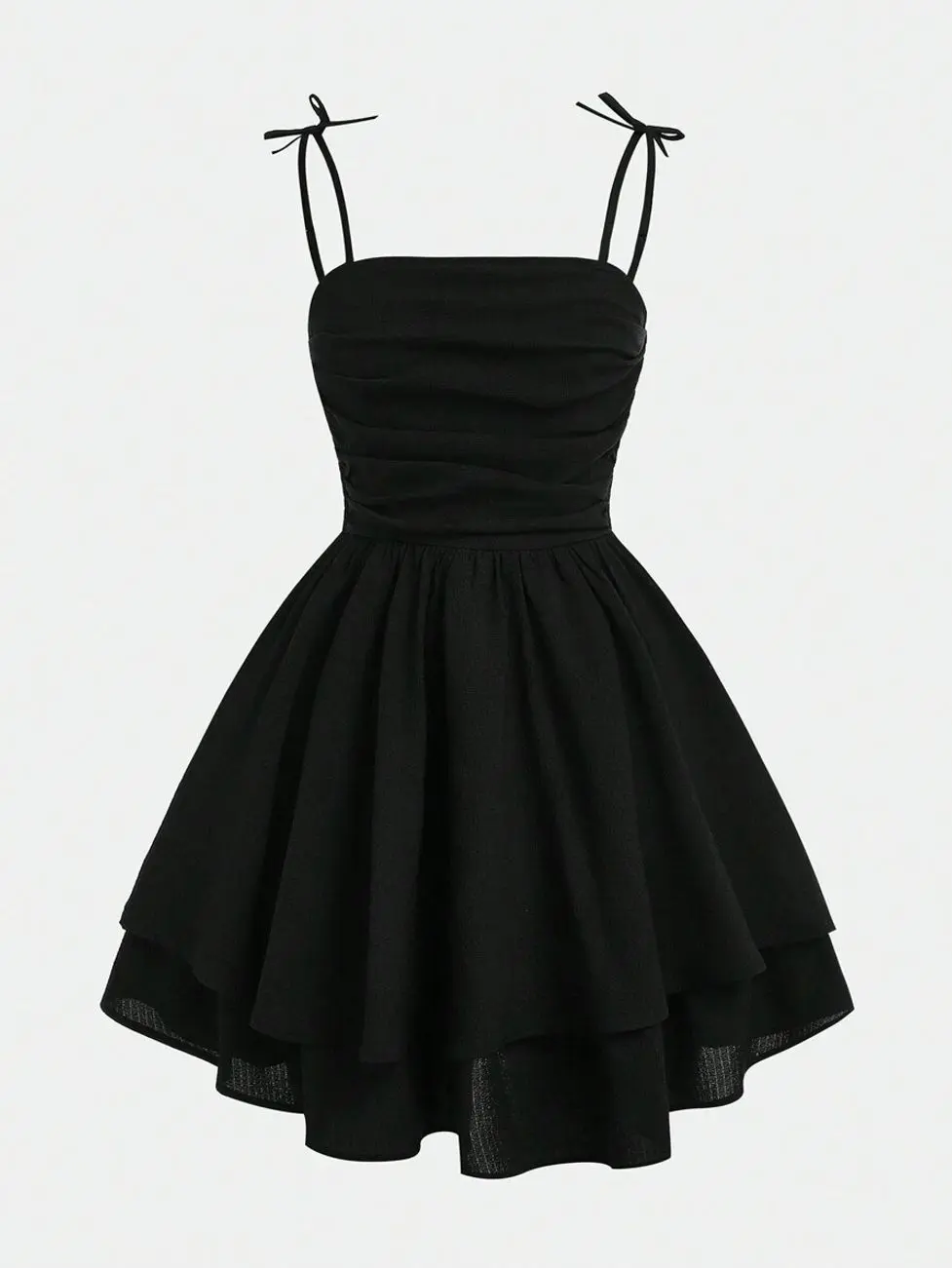 Teen Girls Solid Color Casual Cami Dress, Woven Ruched Layered Hem Dress for Graduation