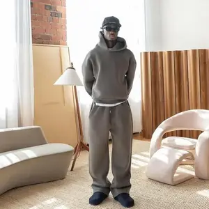 Men's Casual Solid Hooded Pullover Straight Pants 2 Piece Set Tracksuit For Fashion Loose Hoodies Sweatshirt Wide Leg Sweatpantsgenting-sports-store