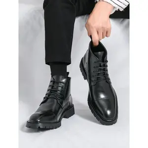 Men's Business Style Solid Color Lace Up Front Ankle Boots, Fashionable Pointed Toe Boots for Work Office, Male All-match Shoes for Daily Wear
