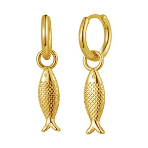 OIDEA Cute Fish Beach Earrings for Women, 925 Sterling Silver Post Hypoallergenic Boho Ocean Hoop Dangle Earrings for Summer Vacation
