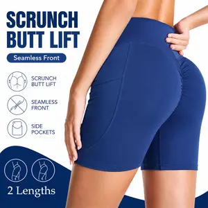 THE GYM PEOPLE Women's 5"/8" High Waist Scrunch Butt Lifting Yoga Shorts No Front Seam Stretchy Ruched Fitness Athletic Workout Swim/Running/Workout Shorts with Pockets