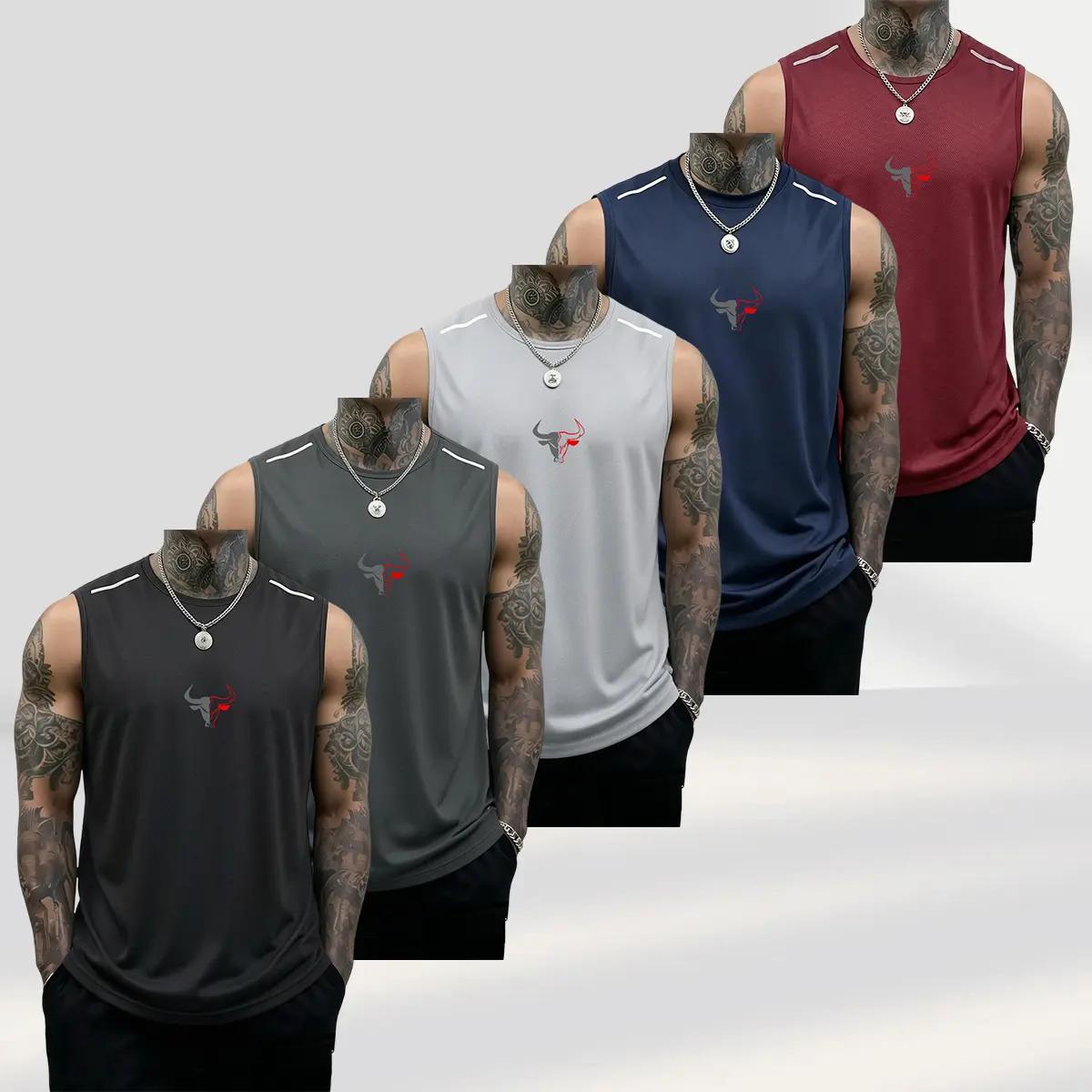JOGWAVE 5PCS Men’s Fitness Training Top: fitness top, sports top; solid color design, summer vibe, Father’s Day gift, outdoor cycling, comfortable soft sleeveless fitness strength training T-shirt,