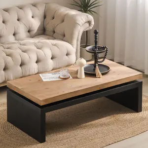 Modern Industrial Coffee Table – Two-Tone Wood Center Table with Floating Top Design 47.6" L * 23.6" W * 16.3" H