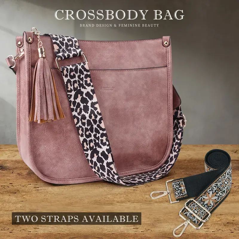 4053 Women's fashionable crossbody bag, genuine leather shoulder bag, with two adjustable guitar-style straps, perfect for back to school and outdoor activities