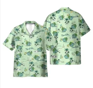 Tropical Beach Cartoon Shirt, Cute Green Creature Aloha Button Up, Casual Summer Outfit #beachstyle #hawaiianstyle #streetwear #fyp #trendstyle