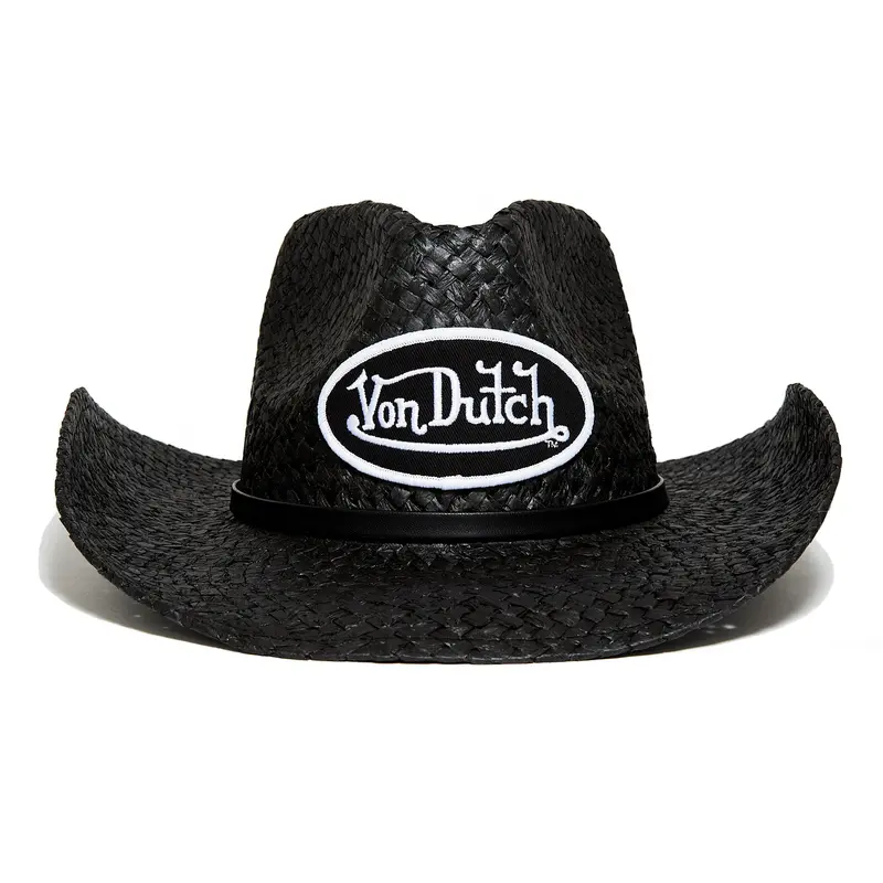 Von Dutch Black & White Classic Cowboy Hat, Casual Cowboy-Inspired Hats for Everyday Wear, Cowgirl and Outlaw Style Decorative Headwear