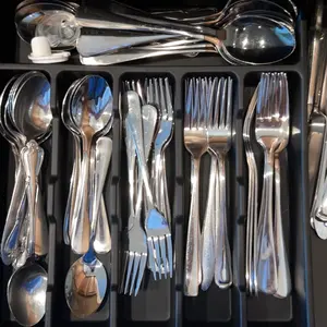 LVABZ 60pcs Stylish Silver/Black Stainless Steel Cutlery Set – 12-Person Traditional Dinnerware Set with Dinner Knives, Salad Forks, and Dessert Spoons, Gift Boxed, Dishwasher Safe, Perfect for Campfires, BBQs, Parties, Gifts, and Kitchen Use.