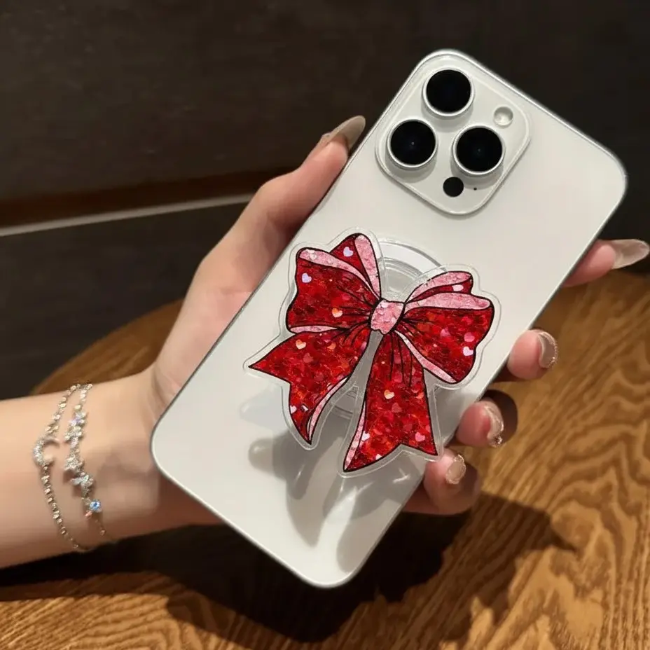 Red Heart Bow Magsafe Grip, Aesthetic Phone Holder, Gift for Her