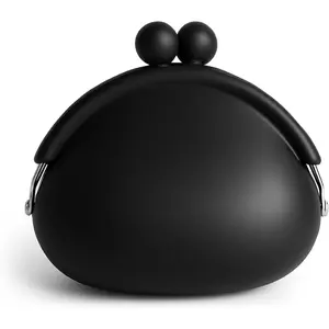 Coin Purse for Women – Silicone Small Coin Pouch with Kiss Lock for Coins, Keys, Lipstick, and Earphones – Mini Cute Change Purse, Coin Purse & Pouch for Daily Life, Cars, Travel, (Black)