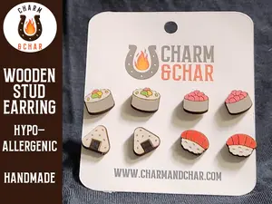 Sushi Wood Stud Earrings - Food Fashion Earring Set