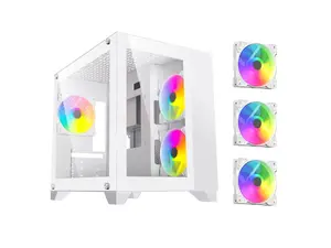 DIYPC ARGB-Q3.R2-W White USB3.0 / Type C Tempered Glass Micro ATX Gaming Computer Case w/ Dual Tempered Glass Panel and 3 x ARGB Fans (Pre-Installed)
