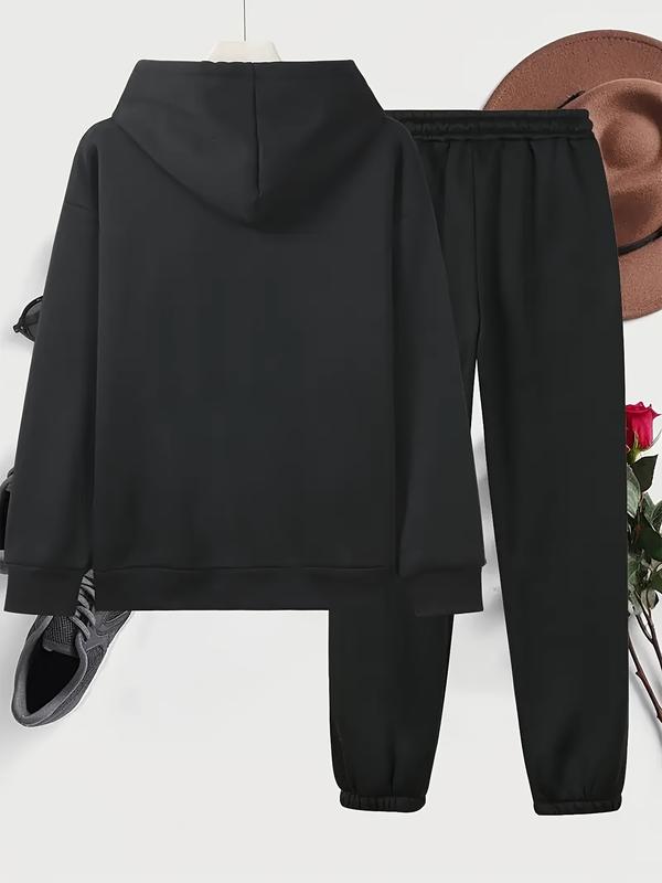Autumn Winter Women's Sweatsuit Set, Fitted Graphic Sweatpants & Hoodie, Sweet Style for Casual, Perfect for Fall & Winter