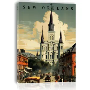 A New Orleans Vintage Street Scene Canvas Painting with Wooden Frame, Suitable for Living Room, Bedroom, Office Decoration, Unique Christmas Gift, Single Party Wall Hanging, Size 11.8"x15.7"