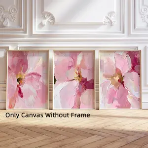 Set of 3 Unframed Abstract Pink Flowers Canvas Posters, Blush Pastel Peony Wall Art, Pink Decor, Modern Home Decor, Room Decor, Artwork Wall Painting For Gift, Wall Picture for Living Room, Bedroom Decoration