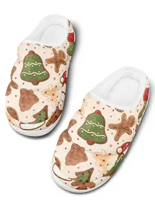 Men's Cozy Christmas Indoor Slippers, Decorated with Christmas Cookie Motifs, Perfect for Winter Home Wear