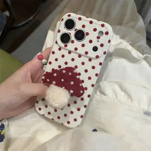 White background full screen red dots | Same fun mushroom holder | Best friend gift | Phone case 11 12 13 14 15 16 17 Pro Max Accessories