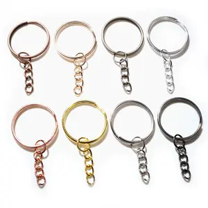 20pcs/lot Key Ring Key Chain ( Ring Size 25mm) Fashion Gold colors Rhodium Silver Plated 50mm Long Round Keychain Keyrings