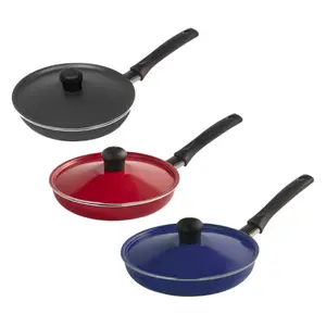 5pc Shelf Display 6.3in Aluminum Nonstick Egg Pan with Cool Touch Handle, Black- Blue- Red