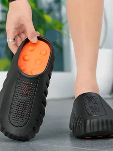 Men'S Fashion Slippers With Massage Sole - Breathable Perforated Design, Thick Sole For Height Boost, Lightweight EVA, Trendy Platform Mule Slides, Ideal For Streetwear, Beach, Casual Outings & Daily Wear - Fashionable Slip-On Shoes