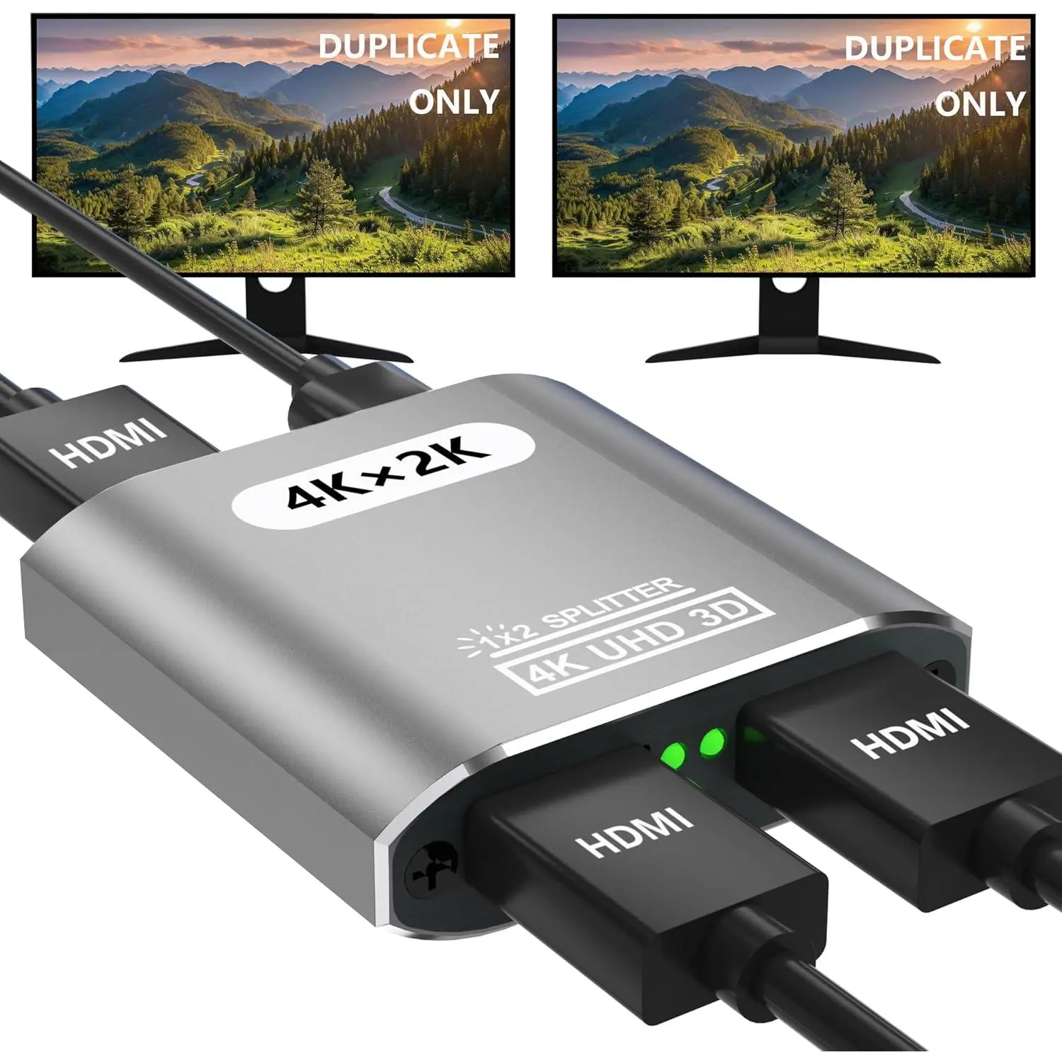 Alloy HDMI Splitter 1 in 2 Out Digital Adapter, USB Powered Aluminium Device with 10.2 Gbps Bandwidth, Cable & Plug Included, Mirror/Duplicate Only for PS4, HDTV (No Multi-Monitor Support, No HDCP Bypass) - Audio & Video Accessory