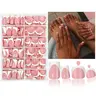 312 Pcs White French-Tip Press-On Nails & Toenails Set, Glossy False Nails, DIY Fake Nails, Short Square Shape, Light Brown Glossy Finish for Hands & Feet, Detachable Nail Art, Easy Application, Durable Press-Ons, Press On Sets