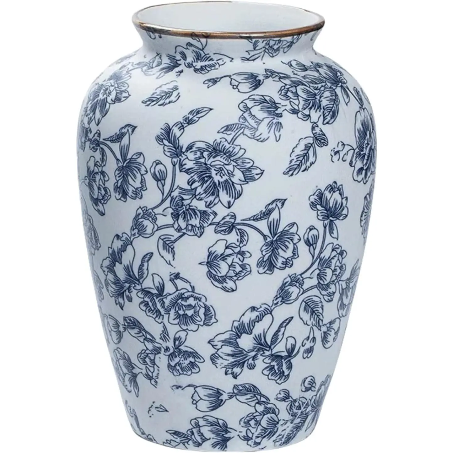 Blue and White Chinoiserie vase - Vintage Ceramic vase with Antique Design, Perfect for Chinoiserie Home Decor 9in Flower vase04