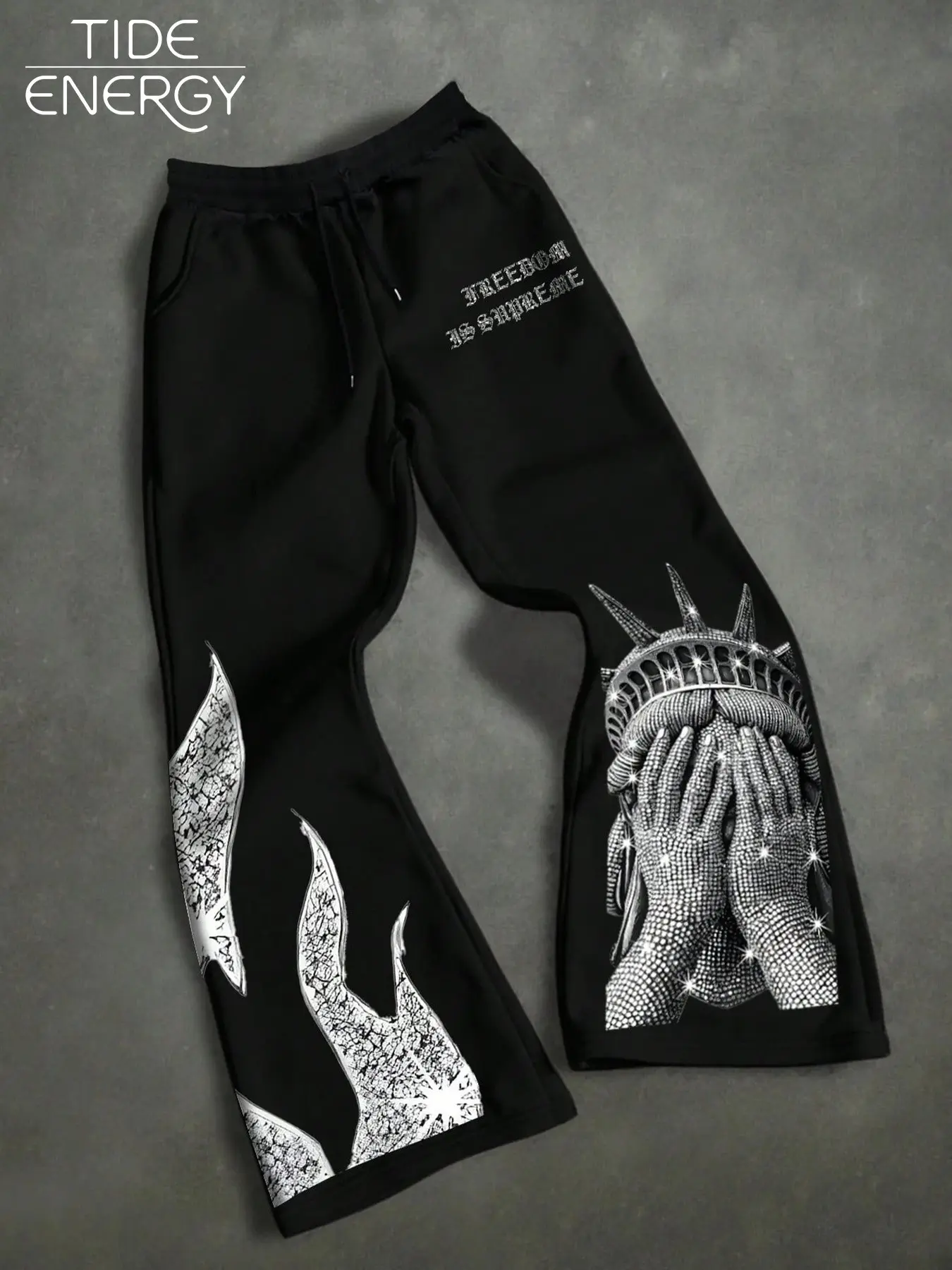 Men's Streetwear Casual Sweatpants, Freedom Is Supreme Graphic Wide Leg Pants, Loose Fit Fitted Style for Daily Wear
