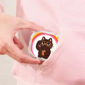 Studious Brown Cat Reading Book Printed Braces Box, Ins Style Denture Box, Outdoor Portable Orthodontic Retainer Storage Case, Drop-Resistant Scratch-Resistant Invisible Braces Storage Box