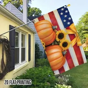 1pc Pumpkin Harvest American Flag Door Banner, Durable Polyester Outdoor Banner with Rivets, Bright Fall Decor for Thanksgiving Halloween & Patriotic Parties