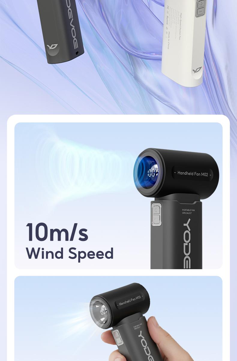 Yodevoe Handheld Fan, Turbo Powerful Airflow, Stylish Mini Pocket Fan, 100 Wind Speed ​​Settings, Up to 15 Hours of Battery Life, Rechargeable Portable Fan, Suitable for Travel and Office Use, Includes Lanyard and USB Type-C Charging Port