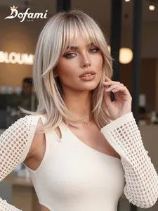14 Inch Platinum Gradient Bangs Short Wig, Curly Synthetic Material, Synthetic Machine Wigs, Natural Daily Style, Versatile and Heat Resistant, Suitable for Women