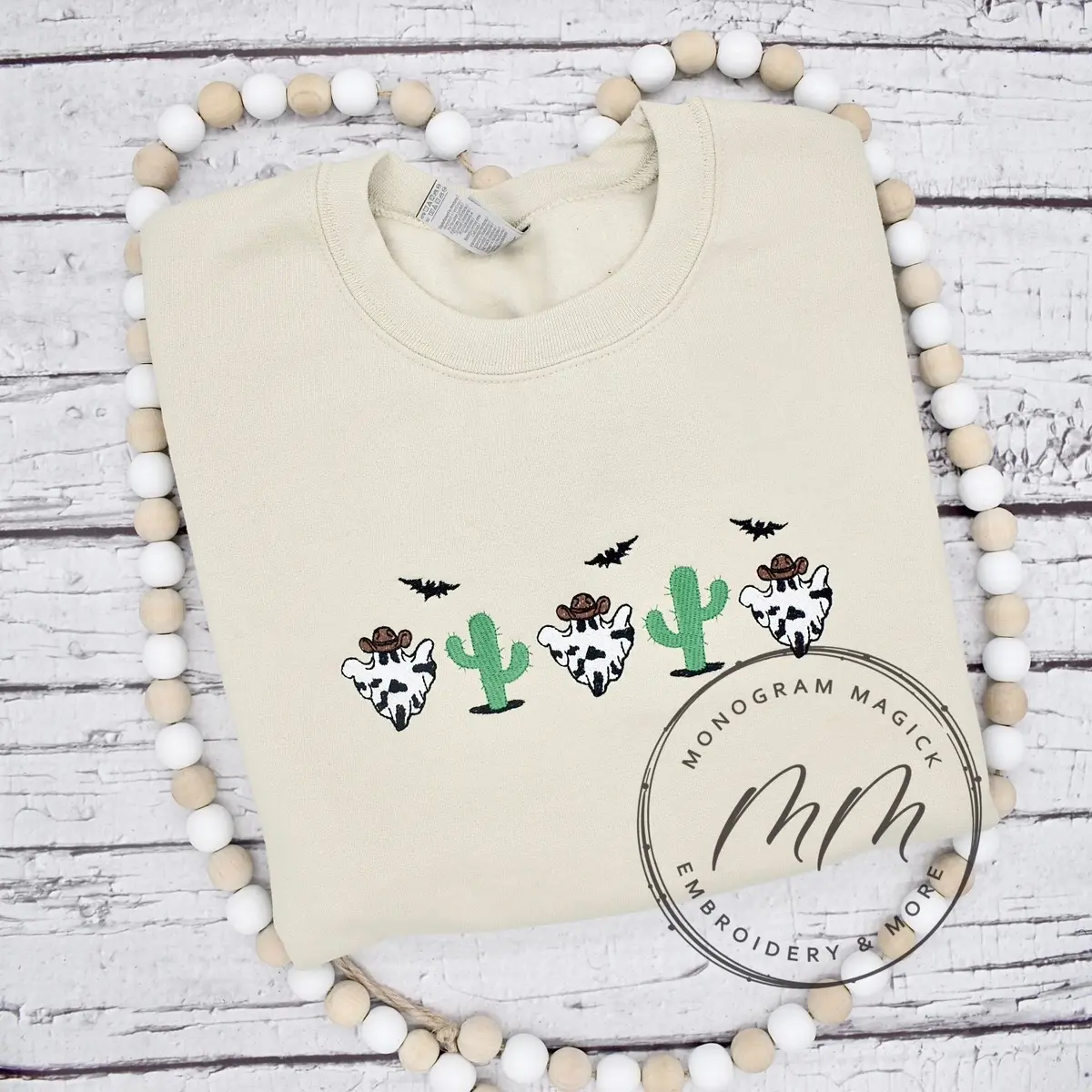 Cowboy Ghosts Sweatshirt, Embroidered Ghosts Sweatshirt, Halloween Sweatshirt