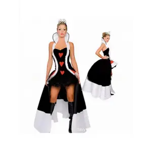 Queen Tail Dress Witch Costume - Gothic White & Black Mermaid Gown with Red Heart Accent & Flowing Train for Halloween,, Stage Performances - Female Role Outfit (Hand Washable)