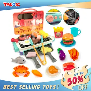 Talgic BBQ Grill Toy Set  with Steam and Smoke Change Color Effect Interactive Toy Aged 4 5 6 7 8 + Steak, Fried chicken legs, Color-changing Water Cups Pink
