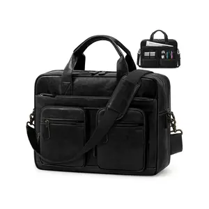 Men's Vintage Messenger Bag, PU Leather Computer Laptop Bag, Waterproof Briefcase for Men, Retro Satchel Bag for Work Office Business Travel, Travel Essentials