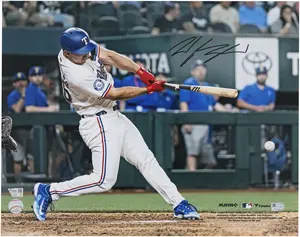 Wyatt Langford Texas Rangers Autographed 16" x 20" Debut Hitting Photograph - Fanatics Authentic Certified