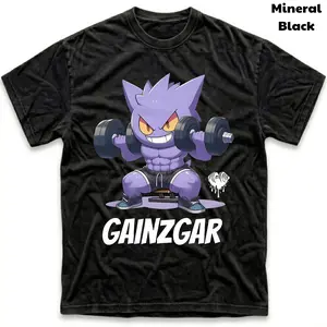 Men's and Women's T-Shirt, Vintage Gainzgar Gym Graphic Tee, Pokebon Gengarr T-Shirt, Unisex Gift Manga Anime Tshirt, Gothic Grunge Y2K Emo Scene Amity Affliction Style Clothes Menswear Womenswear Streetwear