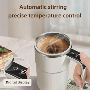 Smart Magnetic Mixing Coffee Cup Tumbler - LED Display, USB Charging, Reusable Beverage Container (Washable, Reuse-Friendly)