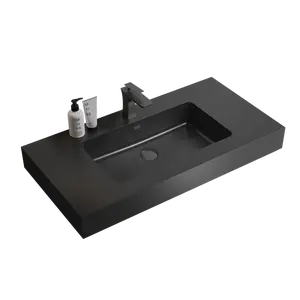 BB02-36-109, Integrated engineered quartz basin WITHOUT drain and faucet, matte black color