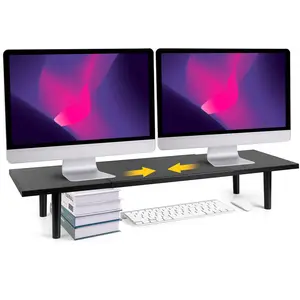 Dual-Monitor-Stand-Riser-For-Desk Adjustable Length 32-40 Inch，Large Desktop Computer Monitor Riser For 2 Screens，Desk Shelf Organizer Riser Stand For Computer/Laptop/PC/Printer/TV Black