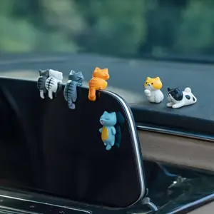 6 pcs full set Mini Cat Ornaments, Kawaii Car Dashboard Decor, Car Interior Accessory