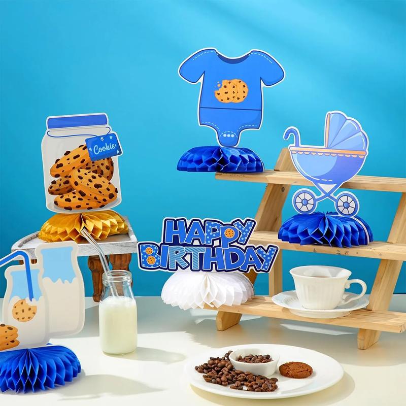 12 Pcs Milk Cookies Baby Shower Honeycomb Centerpieces Blue Milk and Cookie Happy 1st Birthday Party Photo Booth Props for Gender Reveal Party Table Decor