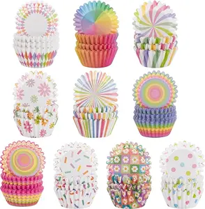 600pcs Rainbow Mini Cupcake Paper Liners, Colorful Baking Cups Muffin Paper Case Cupcakes Wrappers for Baby Shower, Cake Chocolate Candy Wrap Making Supplies for Birthday Wedding (10 Styles)