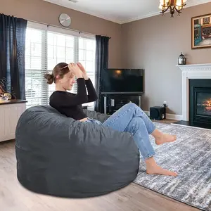Bean Bag Chair 3Ft, Memory Foam Filled, Removable Velvet Cover, Bean Bag Chairs for Adults and Teens, Round Sofa Chair for Living Room, Bedroom and Gaming Room, Grey