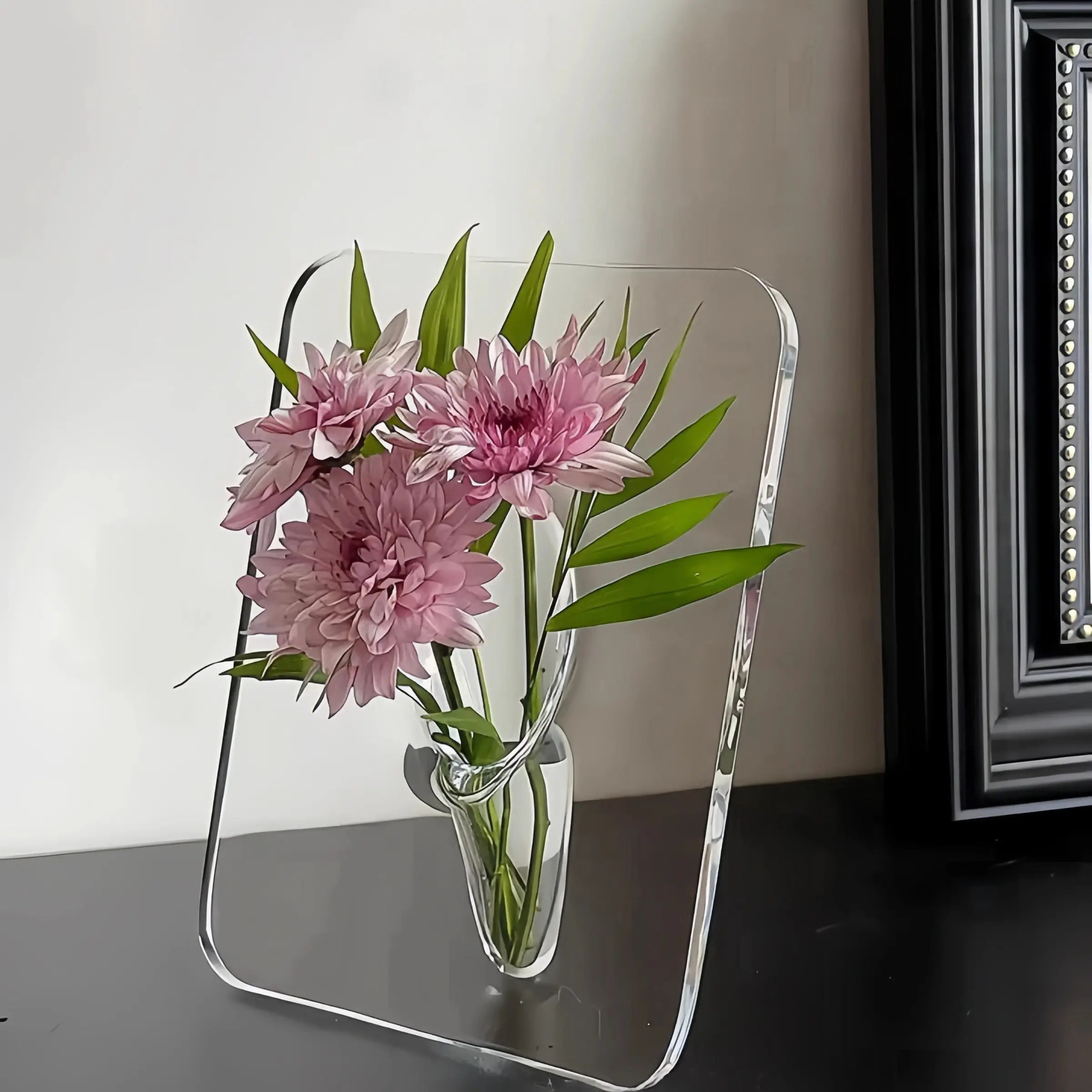 Creative Acrylic Transparent Square Vase, Elegant Home Decor for Living Room, Modern Floral Arrangement Holder, Luxury TV Stand Accent Piece