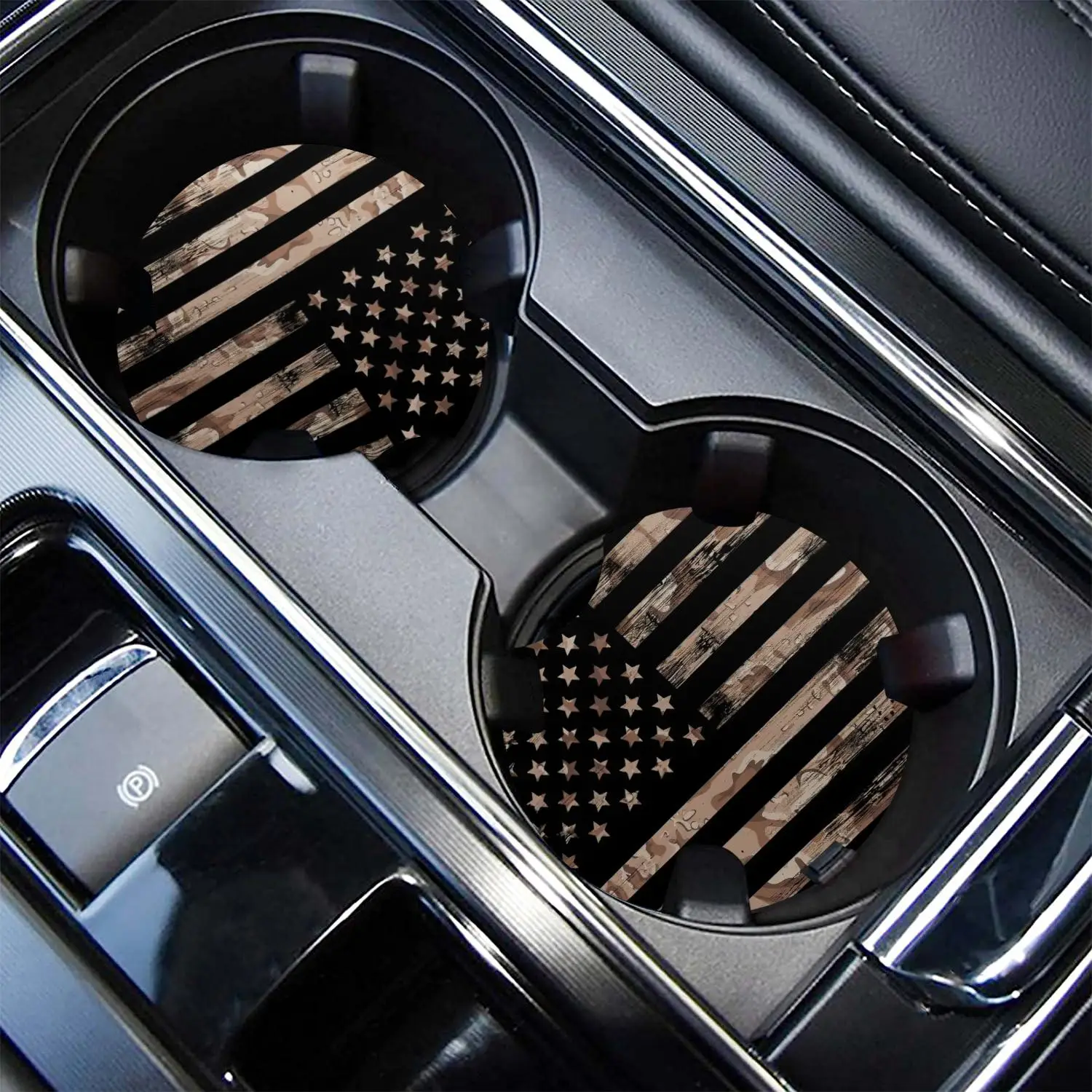 American Flag Pattern Car Coaster, 2 Counts Non-slip Absorbent Car Cup Holder Mat, Universal Car Interior Decoration Accessories for Women & Men