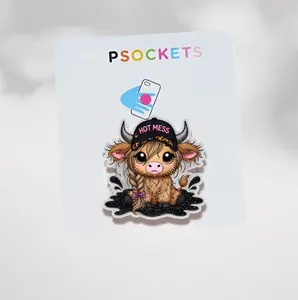 Hot Mess Cute Highland Cow Phone Grip MagSafe, Cow Print Hat Phone Stand, Cute Snarky Bougie Western Cap Country Cow, Cute Animal Phone Holder,Leopard Print, Sparkly Phone Accessory