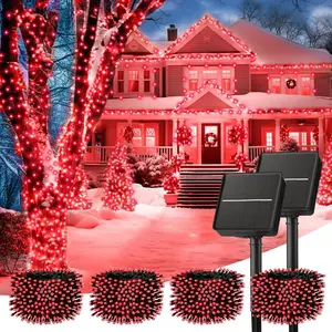 Solar String Lights Outdoor Waterproof- 40 FT 100 LED Solar Powered String Lights with 8 Lighting Modes, IP65 Waterproof Solar Lights for Outdoor Outside Tree Party Decor, Warm White