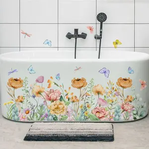 Butterfly & Flower Pattern Bathroom Sticker, 2 Counts/set Colorful Self Adhesive Toilet Bathtub Sticker, Decorative Sticker for Home Bathroom Kitchen Window School Dormitory, Bathroom Decoration Accessories