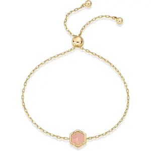 14K Gold Plated Hexagon Gemstone Bracelet for Women| Natural Birthstone 9" Bracelet
